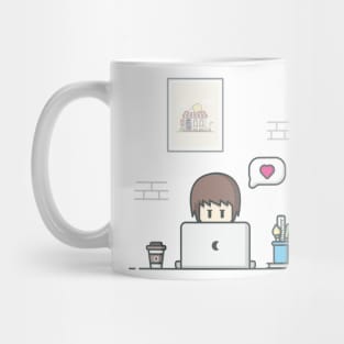 Male working on laptop cartoon Mug